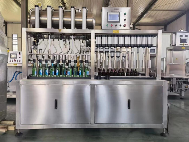 Halbautomatische Flaschen-Abfüllanlage mit sechs Füllköpfen, Edelstahl-Konstruktion